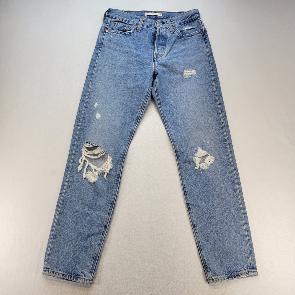 Levi's Wedgie Jeans Womens 26 Blue Light Wash High Rise Distressed Straight Leg
